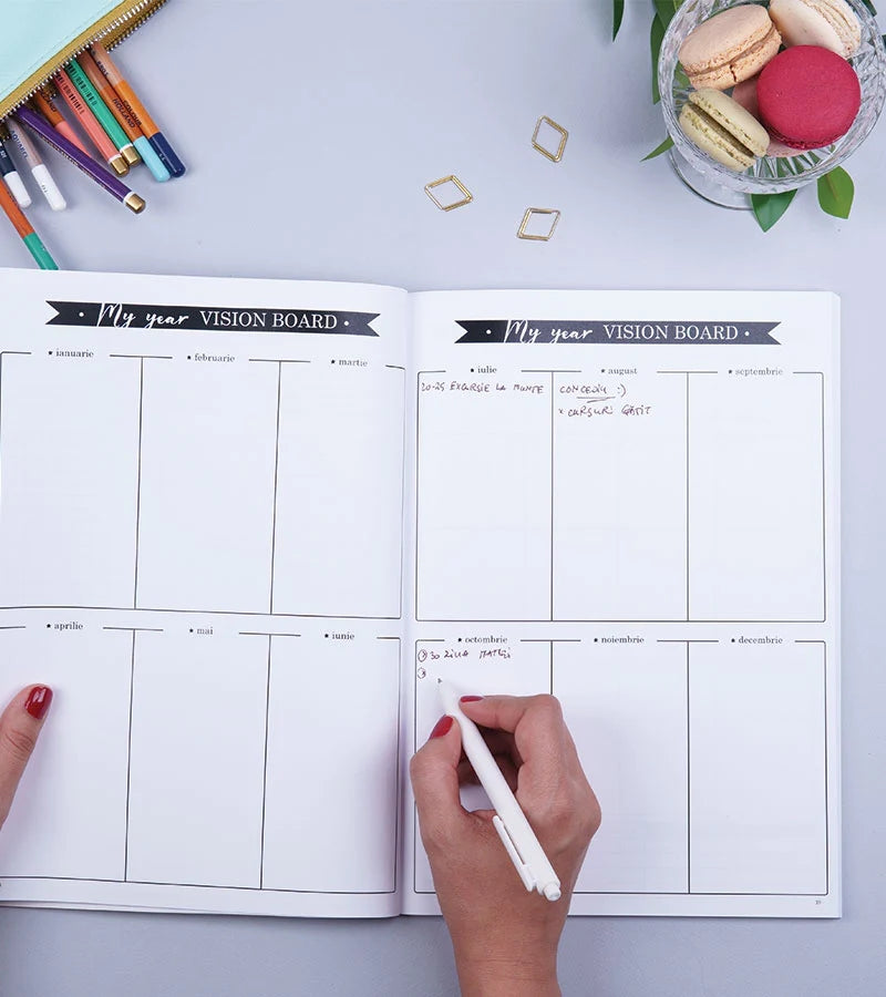Planner anual nedatat A4 pentru planificare zilnică eficientă free vibes vision board lady cozac