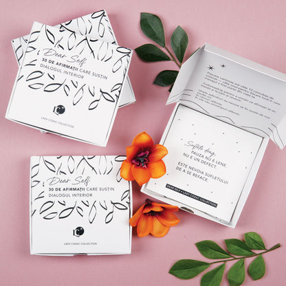 Set de cartonașe cu afirmații cutie set 30 cartonașe Dear Self afirmații pentru susținere emoțională
