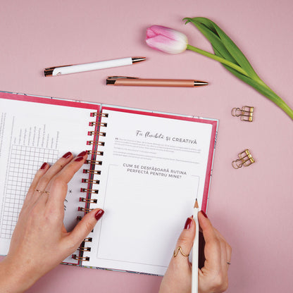 Planner anual nedatat pentru organizare în ritmul tău, format A5, limba romana, cu tabele si strategii de organizare – 365 New Days Set in Stone managementul timpului