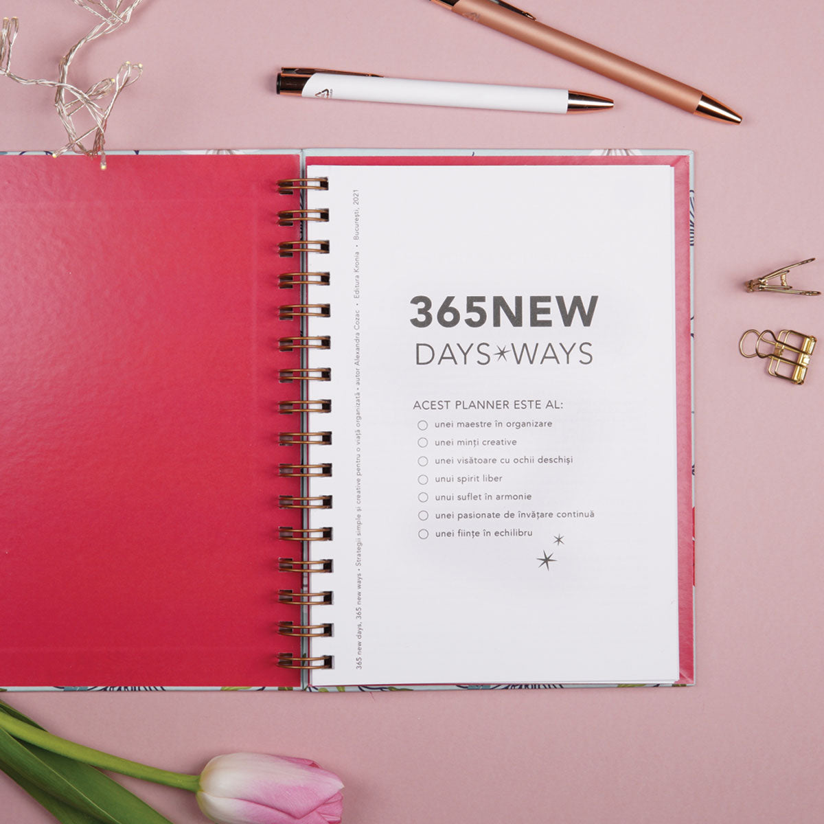 Planner anual nedatat pentru organizare în ritmul tău, format A5, limba romana, cu tabele si strategii de organizare – 365 New Days Set in Stone prima pagina