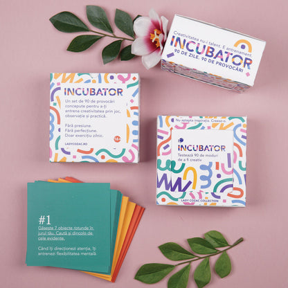 Set carduri cu 90 de provocări pentru creativitate antreneaza-ti creativitatea printr-un joc de provocari_set de carduri incubator lady cozac