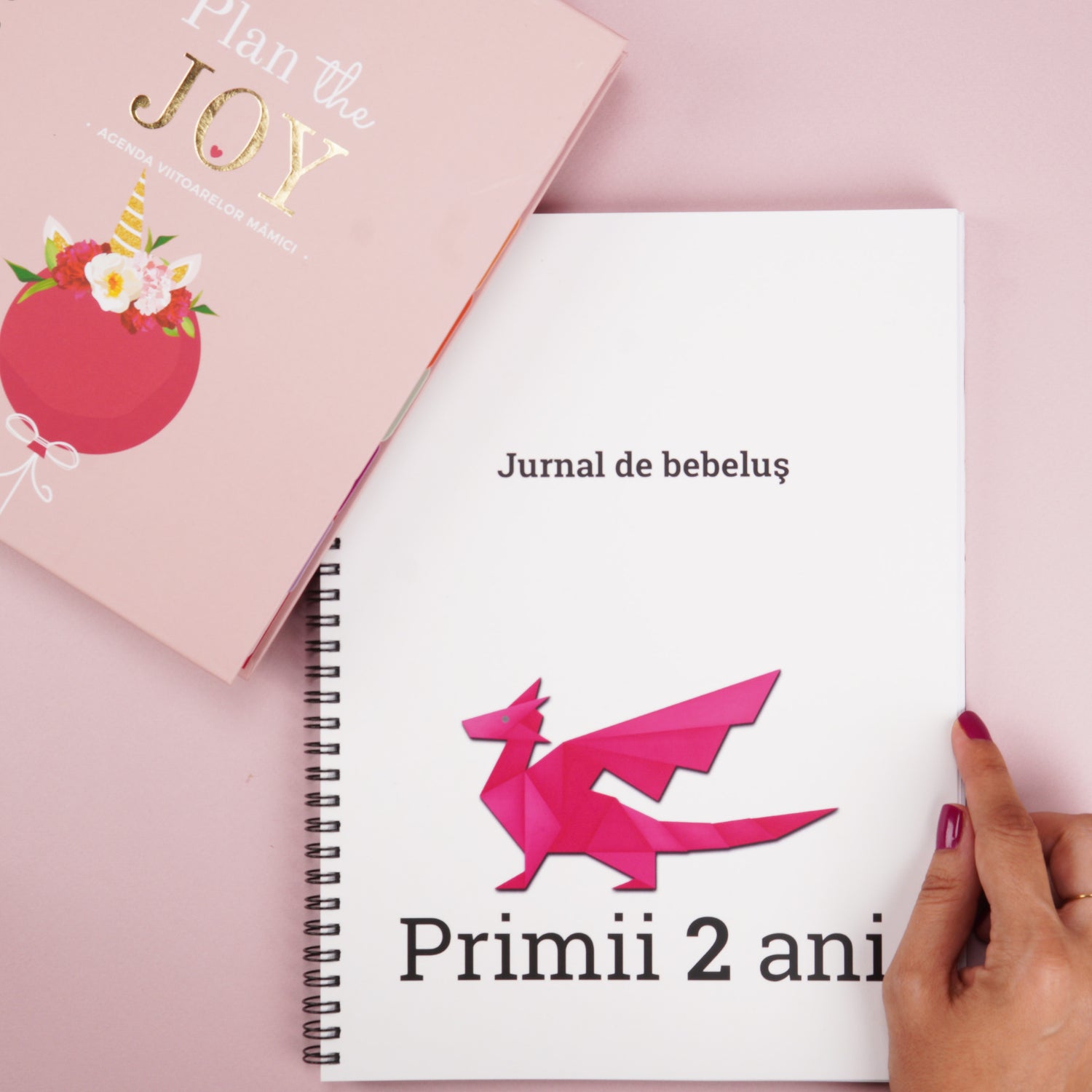 Cadou pentru viitori părinți – agendă de sarcină Plan the Joy și jurnalul bebelușului Primii 2 ani coperta fata