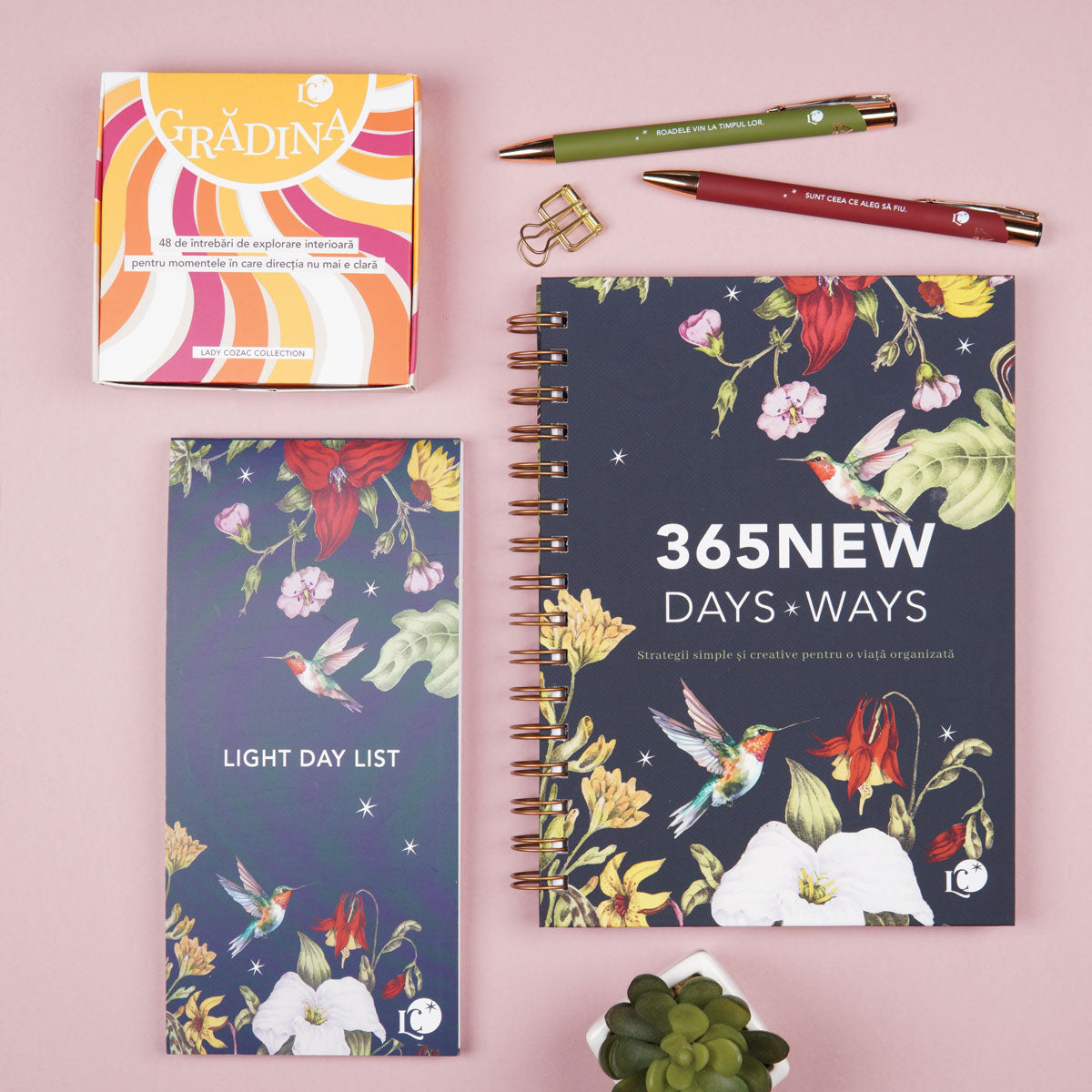 Set pentru organizare în ritmul tău cadou pentru femei planner anual, to do notes, carduri cu intrebari gradina, pixuri