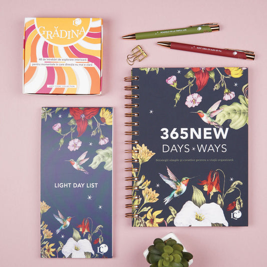 Set pentru organizare în ritmul tău cadou pentru femei planner anual, to do notes, carduri cu intrebari gradina, pixuri