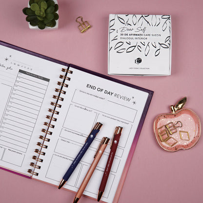 Set pentru claritate cadou pentru femei planner pentru organizare zilnica, 3 pixuri, set carduri cu afirmatii dear self